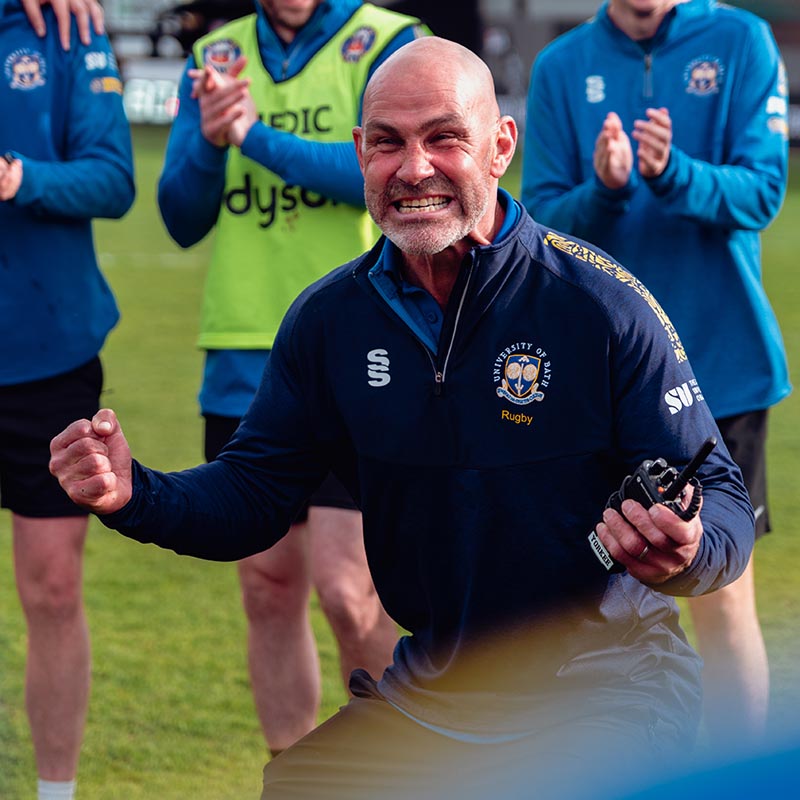 Head of Rugby Aaron James celebrates after the University of Bath men's 1st XV win the BSR Milk Championship final in 2026